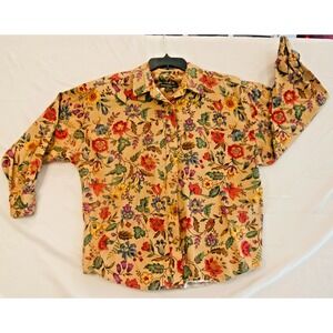 Vtg Bushwacker USA Shirt Large Floral Button Up Cotton Canvas Cottagecore Flower